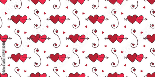Vector seamless pattern with hearts pierced by an arrow. Valentines Day background. Romantic love print for packaging, paper, fabric, wedding, holiday