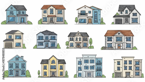Collection of Diverse Residential House Illustrations.