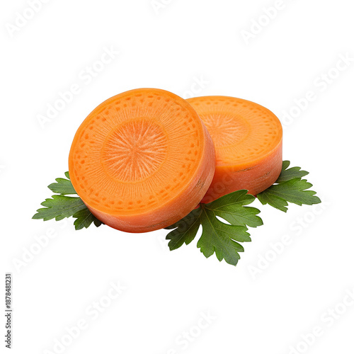 Fresh Carrot Slices with Leaves Isolated on White Generative AI