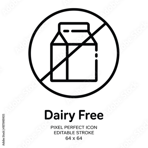 Dairy free icon with milk carton crossed out in circle