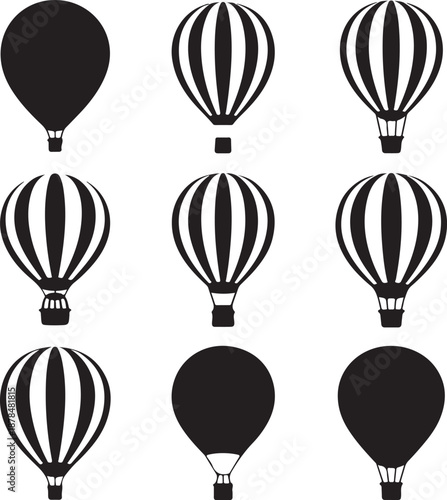 black and white hot air balloons on white background