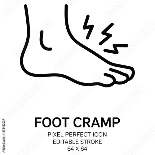 Foot cramp pain illustration with lightning bolt symbol