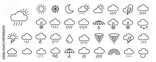 Weather icons set for forecasting and climate prediction
