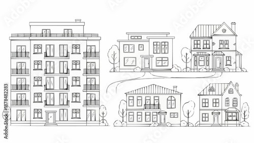 Collection of Hand Drawn Architectural Building Styles.