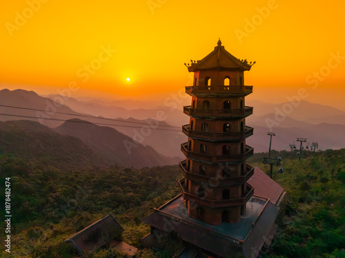 Wallpaper Mural View of cable car station in a shape of a pagoda at ancient Buddhist complex at Yen Tu Mountain, Quang Ninh Province, Vietnam Torontodigital.ca