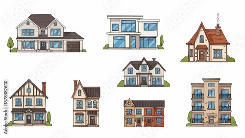 Collection of Diverse Residential House Styles.