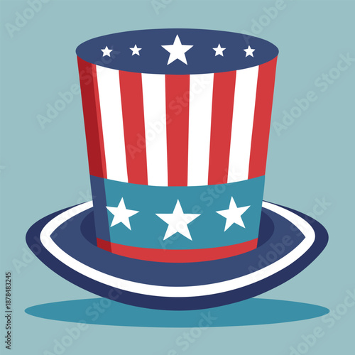 Detailed Uncle Sam Patriotic Top Hat with Stars and Stripes for Fourth of July and US National Holidays