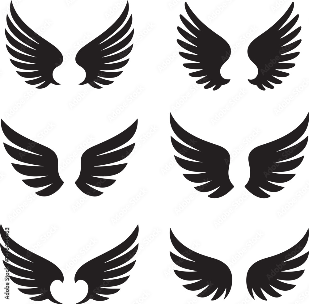 Fototapeta premium black wing silhouettes on white background