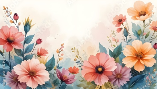 Abstract Spring Floral Art Vector Illustration with Watercolor Botanical Flowers, Leaves, and Nature Background for Creative Design Use