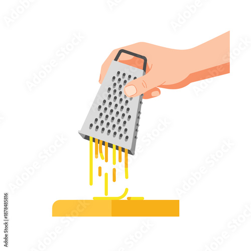 Hand grating cheese with metal grater