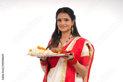 Young women celebrating durga pooja,Bengali Indian women 