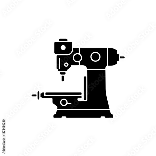 Industrial metalworking machinery vector illustration isolated on white background. Professional CNC or manual milling equipment symbol for manufacturing and engineering