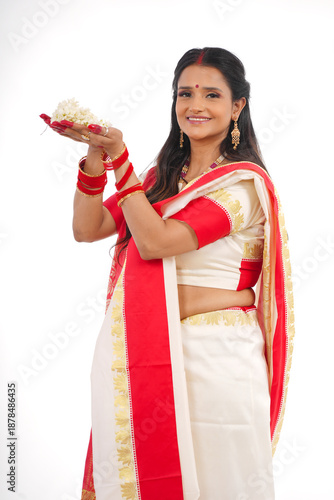 Young women celebrating durga pooja,Bengali Indian women 