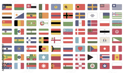 International Country Flags Flat Vector Icon Set Isolated on White