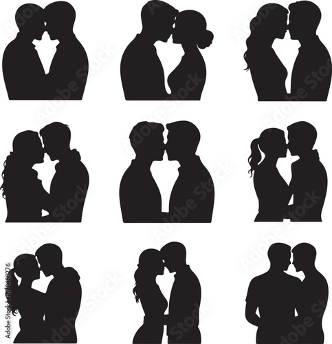 couples kissing and hugging in various romantic poses