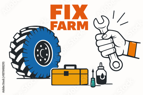Repair tools and tractor tire with fix farm design