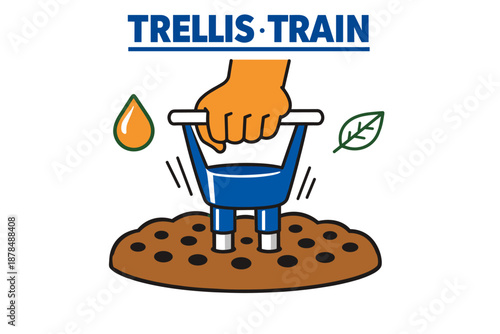 Hand watering plant with trellis train tool: gardening essentials