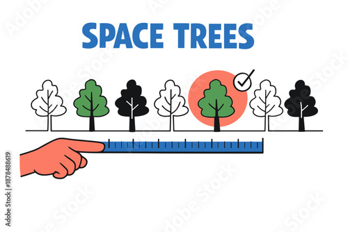 Concept art of eco-geometric space tree arrangement and measurement