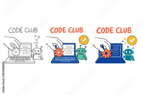 Code club logo: robot and gear symbolizing creative programming