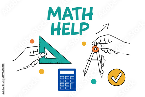 Mathematics tools for learning: calculator, compass, and triangle ruler illustration