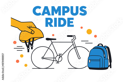 Campus ride: bicycle, helmet, backpack - essential gear for student commute