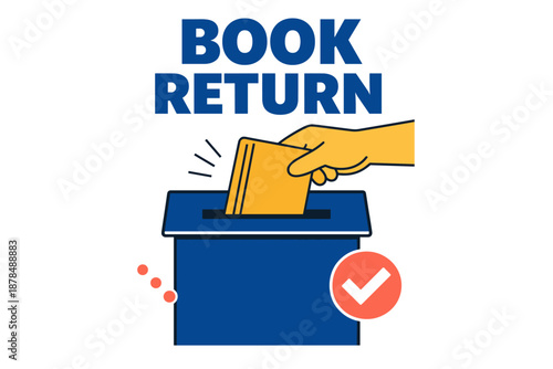 Book return concept: illustrated hand returning book to library drop box