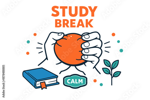 Study break: stress relief with squeeze ball, book, and plant for calmness