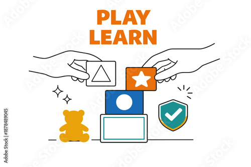 Educational playtime: hands stacking shapes for interactive learning