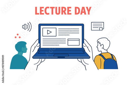 Online lecture concept with people and laptop for educational content