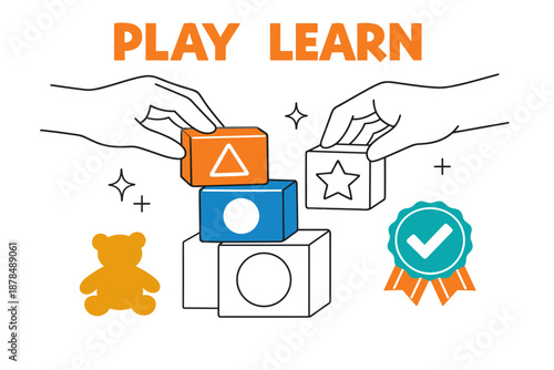 Hands building colorful blocks for creative play and learning