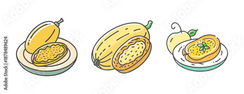 Spaghetti squash halves and whole on plates, healthy vegetable alternative