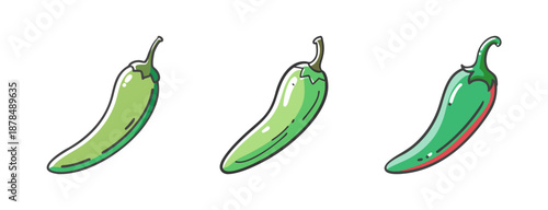 Fresh green jalapeño peppers in varying shades, spicy ingredient