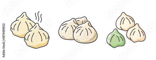 Variety of savory dumplings, some steaming hot, ready to be enjoyed