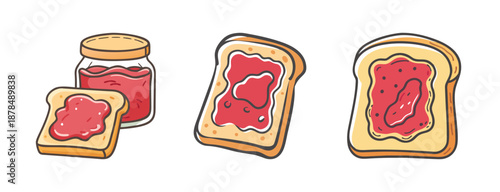 Jar of strawberry jam and toast slices with berry spread