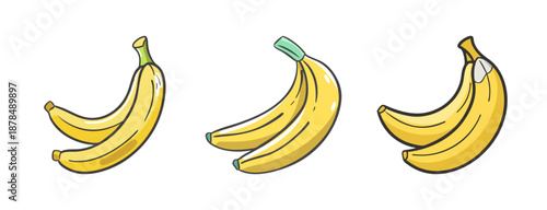 Bunch of ripe yellow bananas, tropical fruit, hand-drawn illustration