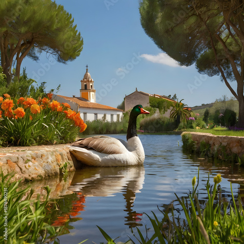swan in the lake, swan in flower park