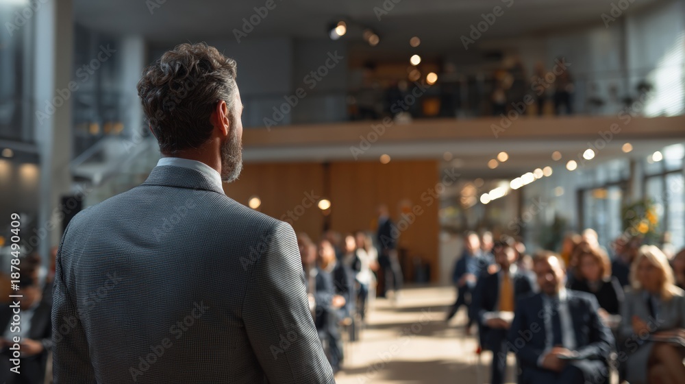 Fototapeta premium Engaging Public Speaking Presentation in a Modern Business Environment