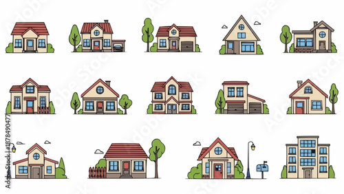Collection of Diverse Residential House Illustrations.