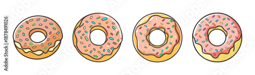 Sweet pink frosted donuts with colorful sprinkles, a delightful treat