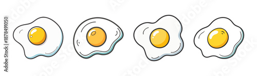 Four fried eggs with golden yolks on white background, vector illustration