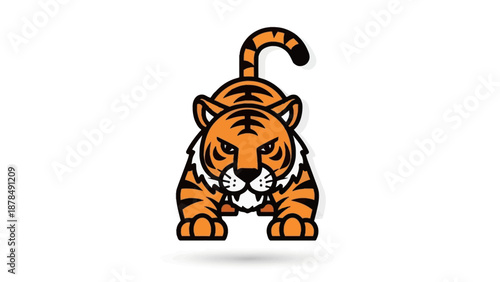 Vibrant cartoon tiger illustration showcasing a powerful and determined wild animal. Ideal for logos, mascots, or any graphic design project requiring a strong visual