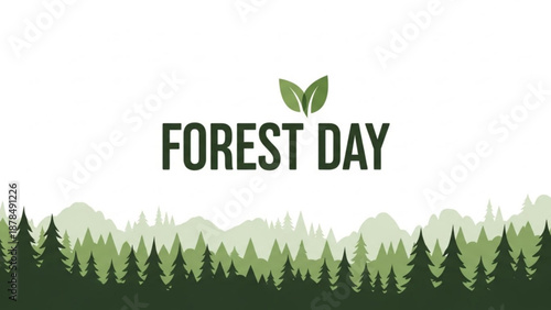 Wallpaper Mural Forest day celebration with trees and mountains in green hues on white background Torontodigital.ca