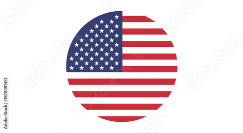 A circular emblem featuring the iconic red, white, and blue stripes and stars of the United States flag, representing national pride, freedom, and the spirit of the American nation