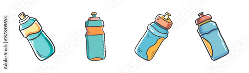 Set of colorful sports drink bottles for hydration and fitness
