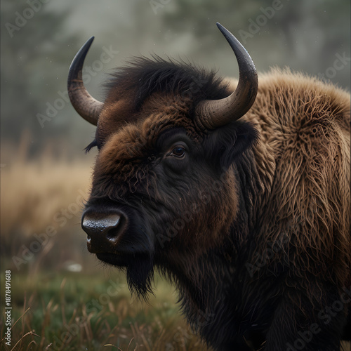 american bison in the field, buffalo in the field