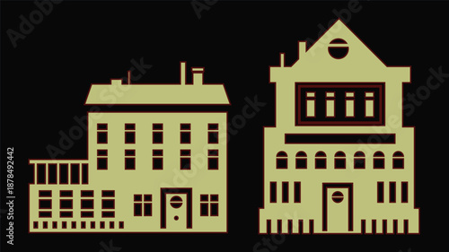 Vector illustration of a house in an old town cityscape