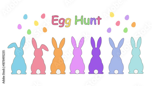 Happy Easter Egg Hunt with Cute Colorful Bunny Silhouettes and Eggs