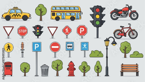 Collection of Urban Transportation and Street Elements.