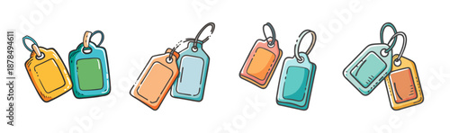 Set of colorful luggage tags for travel identification and personalization.