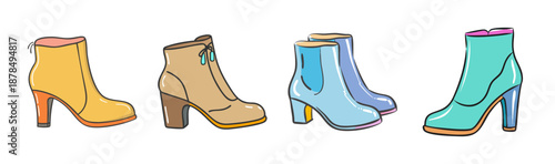 Collection of four stylish cartoon ankle boots with heels